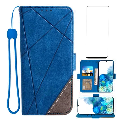 Asuwish Compatible with Samsung Galaxy S20 Glaxay S 20 5G UW 6.2 inch Wallet Case and Tempered Glass Screen Protector Leather Flip Card Holder Stand Cell Phone Cover for Gaxaly 20S G5 Women Men Blue