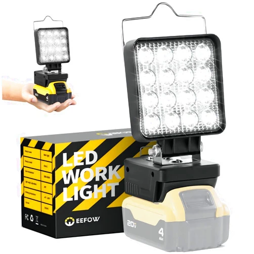 EEFOW Portable Led Work Light for Dewalt: 34w Cordless Work Lights for 18v 20v Battery, 140° Rotate 3400lm Worklight with USB & Type C Charge Low Voltage Protect Battery for Construction Underhood
