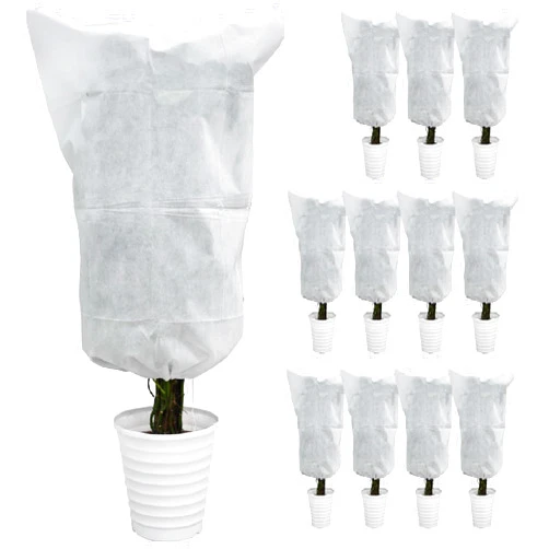 EAONE 12 Pack Plant Covers Freeze Protection, 32x47'' Winter Frosts Cloth for Outdoor Plants, Reusable Frost Blankets Drawstring Bags for Cold Freeze Sun Protection Bird Insect Prevention,White