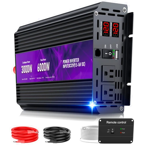 HONOURLIGHT 3000W Power Inverter,Peak Power 6000W 12V DC to AC 110V120V,Remote Control with 2AC Outlets and 2.4USB Port,LCD Display for Power Converter,Outdoor Activities,Emergency,Vehicles Truck RV Solar System