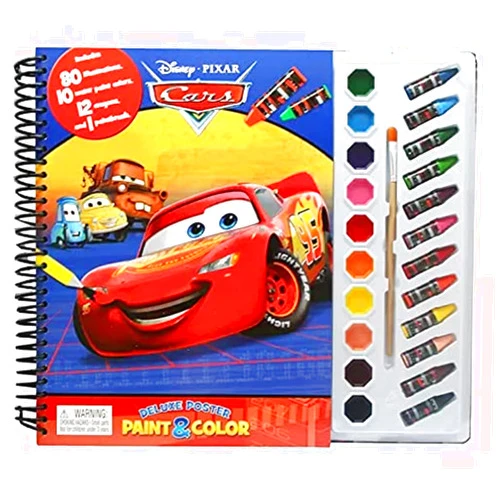 By Phidal Publishing Inc. (Author) Disney / Pixar Cars Deluxe Poster Paint & Color - Coloring Book for kids, 80 illustrations, 10 watercolor paints, 12 crayons, 1 paint brush