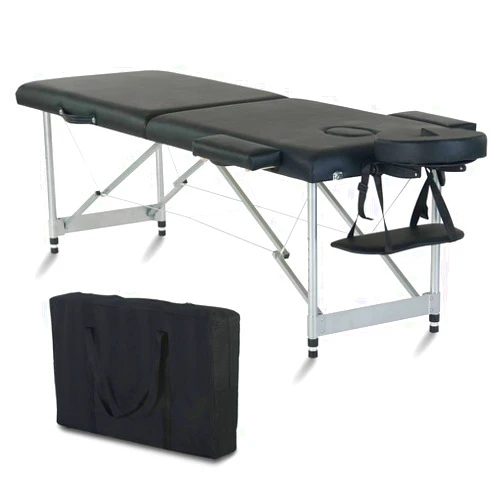 LeftCafe Portable Massage Bed, 84 Inch 2 Folding Aluminum Tube Adjustable Salon Spa Table,Facial SPA Professional Massage Bed (Black A)