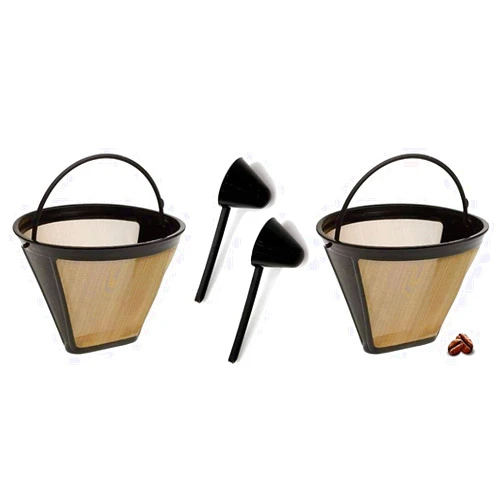 JADA Lifestyles Replacement Permanent Coffee Filter #4 10-12 Cup GTF Gold Tone Filter for DCC-3400 with Large Coffee Scoop (Set of 2)