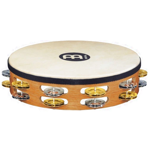 Meinl Percussion TAH2M-SNT Traditional 10-Inch Wood Tambourine with Goat Skin Head and Dual Alloy Jingles, 2 Row
