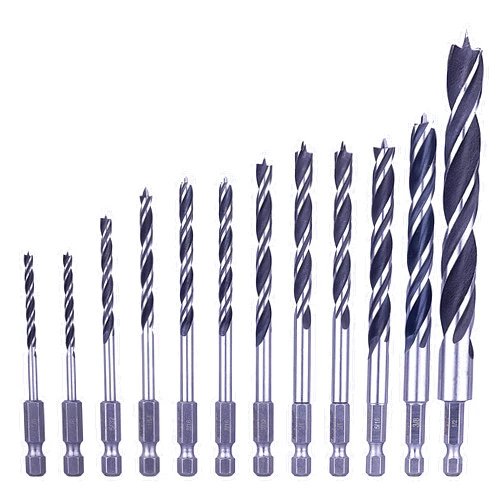 NordWolf 12-Piece Brad Point Wood Drill Bit Set for Carpenter Woodworking, Double Flutes Design with 1/4