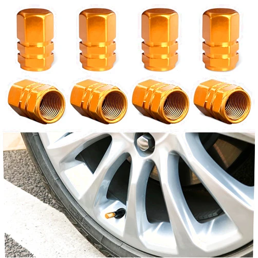 Ziciner Zicine 8 PCS Car Tire Valve Stem Caps, Aluminum Alloy Wheel Valve Covers with Rubber O-Ring, Corrosion Resistant Leak-Proof Tire Air Cap Set, Universal for SUV, Truck, Motorcycle, Bike (Golden)