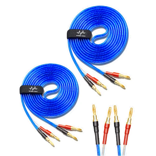 WYVERN AUDIO WYVERN [1Pair 8 Banana Plugs Total HiFi Speaker Wire/Assembled (Banana to Banana Plugs) Blue (9.8ft PER Wire/ 3 Meters PER Wire)