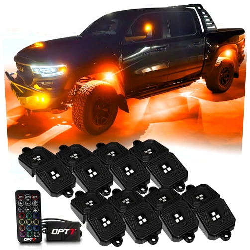 OPT7 Photon RGB LED Magnet Rock Lights with APP & Remote Control, 8 Black Pods Wide Angle Multicolor Neon Underglow Lighting Kit with Extension Wire, IP68 Waterproof for Offroad Truck Jeep RZR ATV UTV