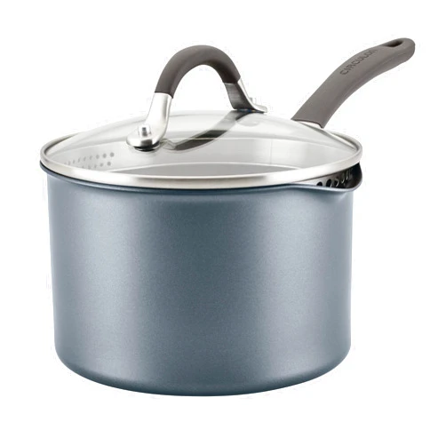 Circulon A1 Series with ScratchDefense Technology Nonstick Induction Straining Sauce Pan with Lid, 3 Quart, Aluminum, Graphite