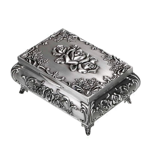 Hipiwe Vintage Metal Jewelry Box Small Trinket Jewelry Storage box For Rings Earrings Necklace Treasure Chest Organizer Antique jewelry Keepsake gift Box Case for Girl Women (Medium)