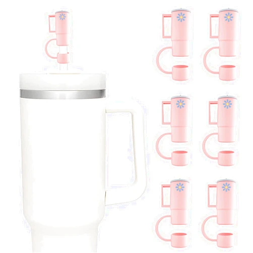 Afonso 6Pcs Tumbler Shape Straw Tips Cover Cap Food-Grade Silicone Tips Reusable Drinking Straw Plugs Dust-Proof Lids Soft Cute Straw Protectors for 8-10 mm Stanley Cups Straws