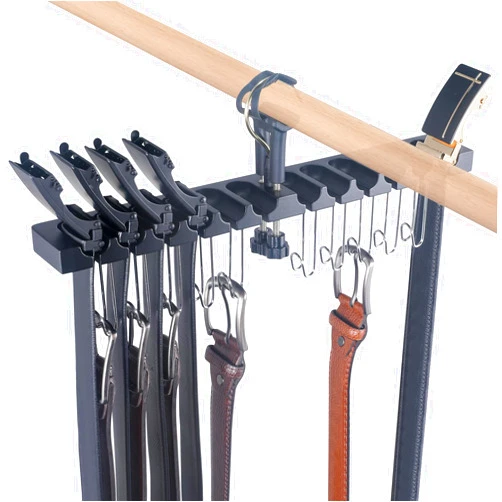 Gumilyo Belt Hanger for Closet, Alder Wood/ 12 Slots + 10 Hooks, Belt Rack, Versatile Belt Organizer Also for Ties (Black)