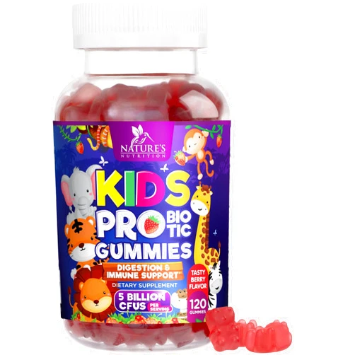 Nature's Nutrition Kids Probiotic Gummies - Natural Immune Support & Digestive Health Supplement - Daily Chewable Probiotic for Children & Toddlers Ages 4+ - Vegan, Gluten & Dairy Free - Berry Flavored - 120 Gummies
