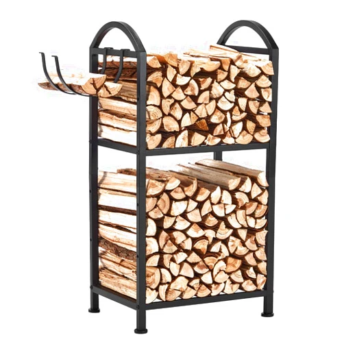 ZEXVIDA Firewood Rack Outdoor and Indoor, Fire Wood Storage Racks with Wood Hooks, 15.7