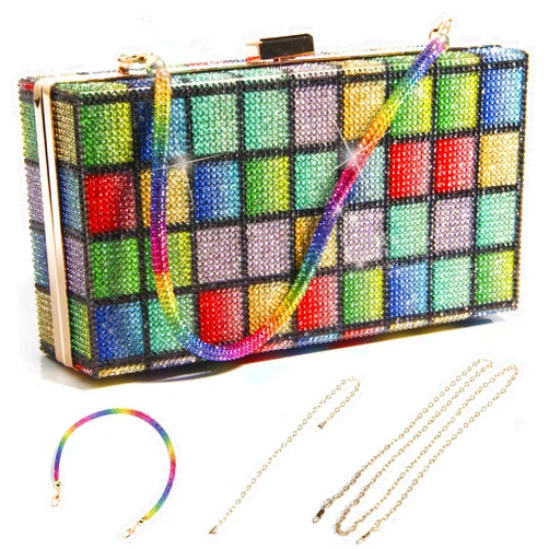 Bilinavy Women Rainbow Shine Clutch Purse, Rainbow Crystal Clutch Purses for Wedding Evening Party Handbag