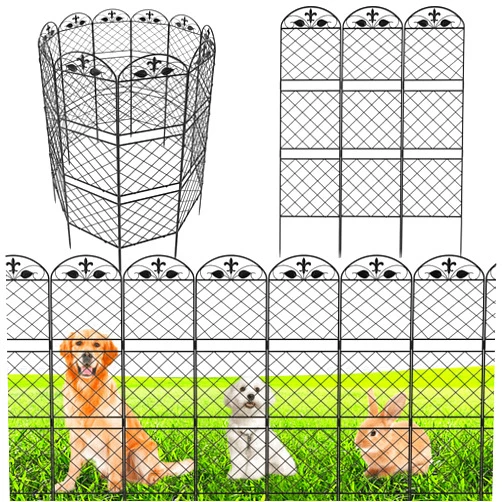 ZXMOTO Decorative Garden Fence 10 Pack 50 Inch (H) X 10 Ft(L),Metal No Dig Fence Animal Barrier for Dog Rabbits,Panel Border Fence Edging for Outdoor Patio Garden Yard (Three-Layer(10pcs), Black)