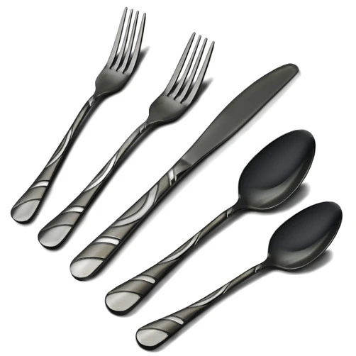 IFERRENS 20-Piece Black Silverware Set for 4, 18/0 Frosted & Mirror Finish Stainless Steel Vintage Flatware Set, Modern Cutlery Set for Home Wedding Restaurant Housewarming Party Event Serving For 4