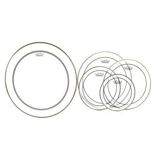 GearNuts Remo Pinstripe Clear 4-piece Tom Pack - 10/12/14/16-inch and 22-inch Powerstroke P3 Clear Bass Drumhead with 2.5 inch Impact Pad