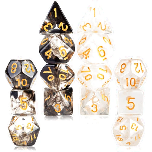 LAMJAM 2 Sets DND Dice Set Black White D&D Dice Smoke Clear Resin Polyhedral Crystal D20 Dice for Dungeons and Dragons RPG Tabletop Game Accessories