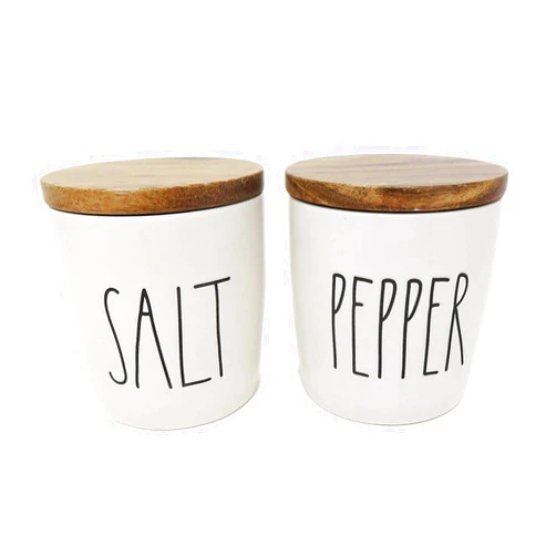 Rae Dunn by Magenta Rae Dunn SALT & PEPPER Cellars with Wood Lids - Ceramic with Large Lettering