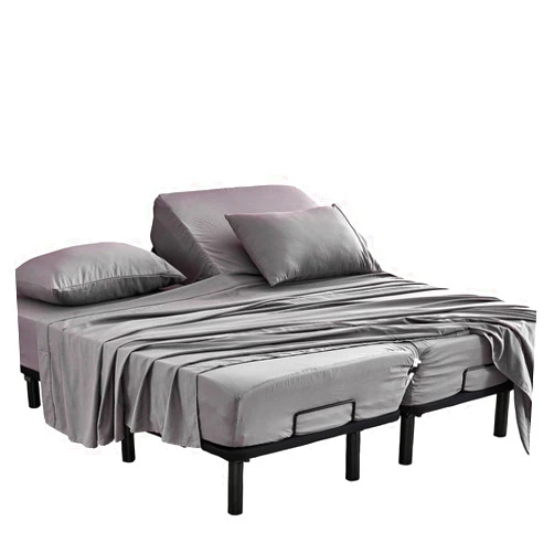 Kingnex Bamboo Viscose Split Top King Sheets Sets for Adjustable Bed Soft 4 Pieces Include 1 Flex Head King Fitted Sheet 1 Flat Sheet 2 King Size Pillowcases Grey