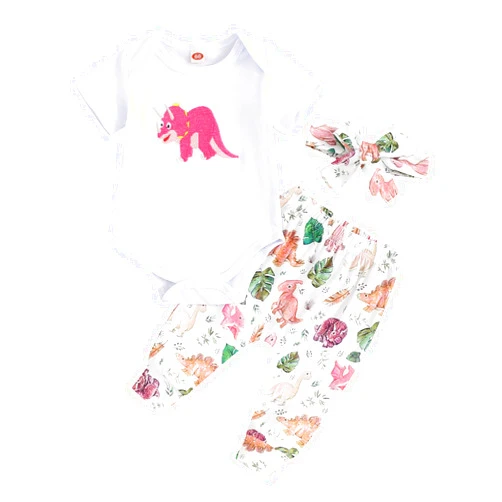 SAYOO Newborn Baby Boy Girl Clothes Embroidery One Dinosaur Bodysuit Romper+Long Leggings Pant Infant Coming Home Outfit