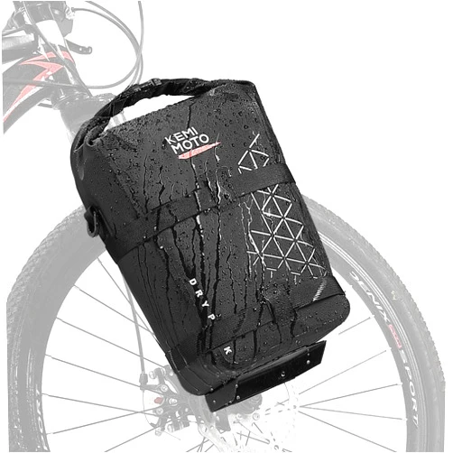 KEMIMOTO Bike Fork Bag, 10L Fully Waterproof Bicycle Front Pannier Bag, Mountain Shoulder Tool Bag with Metal Tray for Ebike Front Rack, Cycling Storage for Side Packing & E-Scooter Accessory (Black)
