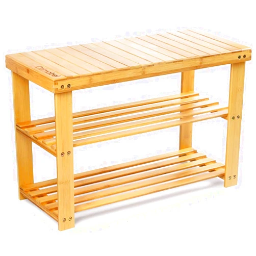 Camabel Wood Shoe Rack Bamboo Shoe Rack for Entryway Bench 3-Tier Organizer Storage Shelf Hold Up 268 Lbs Hallway Bathroom Living Room Corridor Boot Free Standing Storage Box with Seat