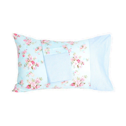 WBYCOTBED 2 Pack Cotton Pillowcase for Hair and Skin, Blue Checked and Floral Printed Cooling Queen Size Bed Pillow Cases, Super Soft and Cozy