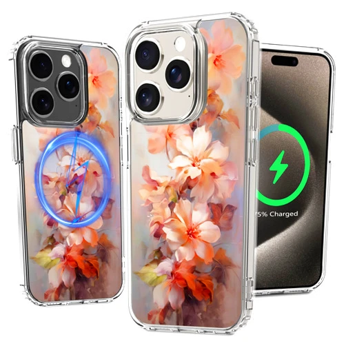 LORYVAN Magnetic Clear Case for iPhone 15 Pro Max, Floral Pattern Design for Women Girls Slim Shockproof Flower Protective Bumper Non-Yellow MagSafe Case, 6.7” (Pic 11)