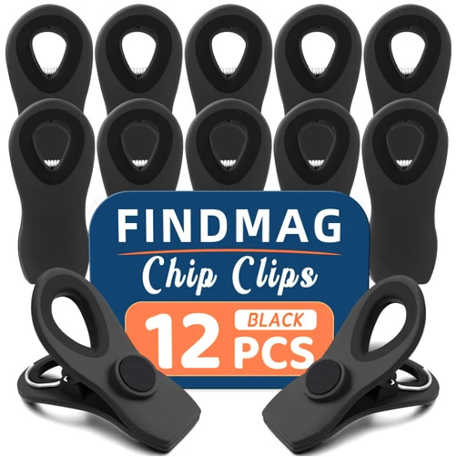 FINDMAG 12 Pack Chip Clips, Magnetic Bag Clips for Food Packages, RV Accessories, Kitchen Clip with Magnet for Fridge, Plastic Assorted Colors Bag Clip for Fridge, Kitchen