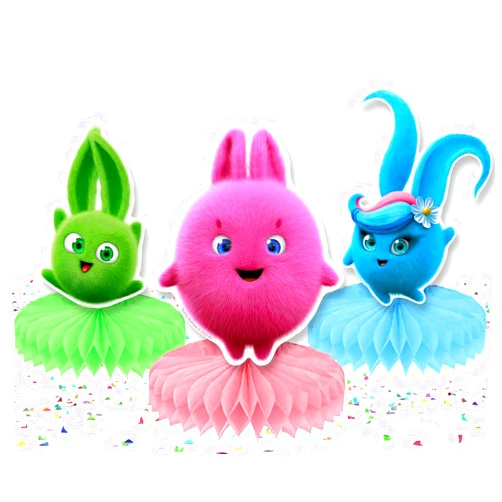 PC Adorable Cartoon Sunny Bunnies 5-Piece Table Honeycombs Centerpiece Set - Bring Cheerful Fun to Your Celebrations