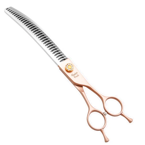 Fenice Peak Professional Curved Chunker Dog Grooming Scissors 8.0'' Rose Gold Thinning Shears Extremely Sharp Blades 440C Stainless Steel Thinning Shears Durable Smooth Fine Cut for Dogs and Cats.