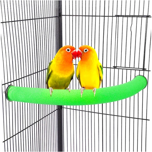 FrgKbTm U Shape Parrot Perch Stand Pet Toy Bird Platform Sand Paw Grinding Clean Stick Cage Exercise Conure Budgie Cockatiel Accessories (Green Corner Small)