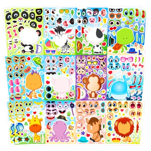 DUJAA 24 PCS Make a Face Stickers for Kids - Make Your Own Stickers Animal Mix and Match Sticker Sheets with Safaris, Sea and Farm Animals for Kids Party Favor Supplies Craft Activities Ages 3+