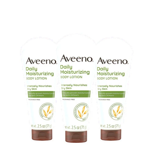 Aveeno Daily Moisturizing Body Lotion, Gentle Lotion Nourishes Dry Skin With Moisture, Soothing Prebiotic Oat, Fragrance-Free, Non-Comedogenic, Travel-Size, Pack of Three, 3 x 2.5 fl. Oz