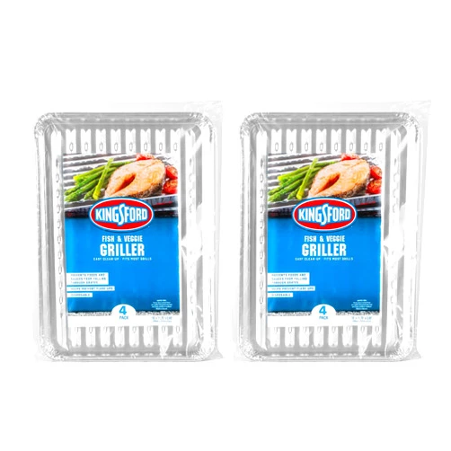 Kingsford Heavy Duty Fish and Veggie Aluminum Grill Liners, 8 Count, Silver | No More Food Falling Through Grill Grates | Kingsford Grill Accessories | Non-Stick Disposable Grilling Liners