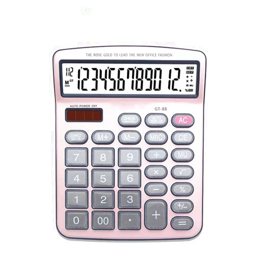 ELEAUTO Standard Function Electronics Desktop Calculators,Big Button 12 Digit Large LCD Display,Dual Power Office Calculator (Rose Golden)