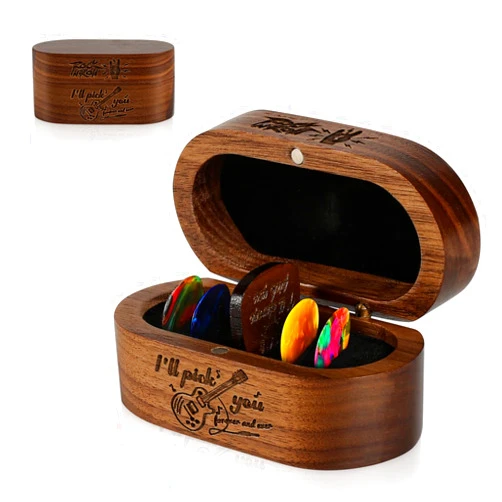 Ouvibor Black Walnut Guitar Pick Holder, with 1 Wooden Pick & 6 Celluloid Picks in 3 Thicknesses Cool Exquisite Guitar Accessories Gifts for Musicians, Rock and Roll, Him, Husband, Boyfriend, Teens
