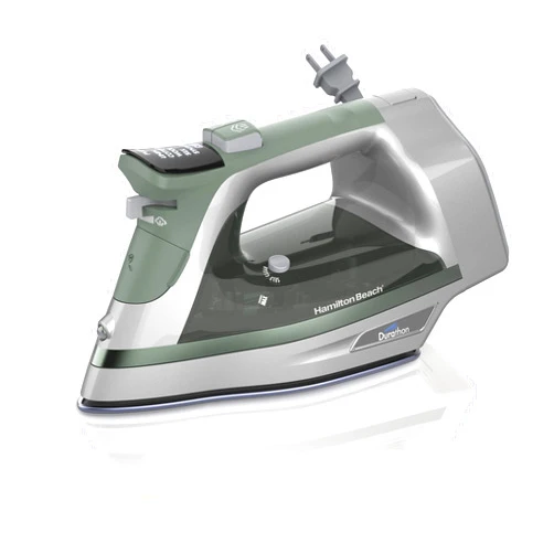 Hamilton Beach Steam Iron & Vertical Steamer for Clothes with Scratch-Resistant Durathon Soleplate, Digital Fabric Selector + 8’ Retractable Cord, 3-Way Auto Shutoff, Anti-Drip, 1800 Watts, Green