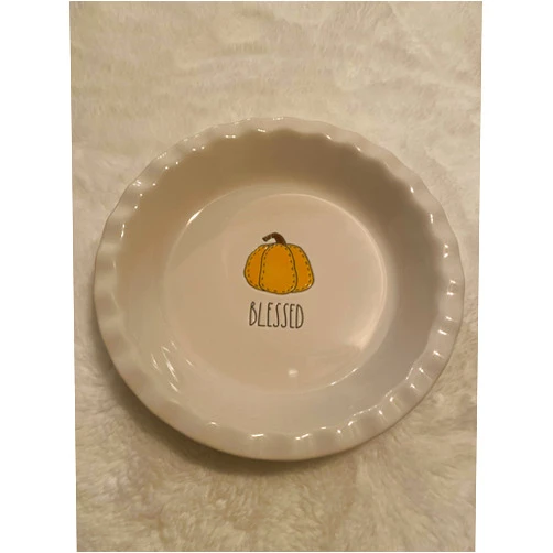 Rae Dunn BLESSED Pumpkin design Pie Tray/plate/Thanksgiving/Halloween/Holiday Baking dish/white