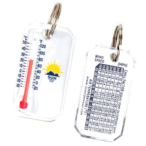 Sun Company Original Zip-o-gage - Zipper Pull Thermometer for Jacket, Parka, or Backpack | Mini Outdoor Keychain Thermometer with Windchill Chart on Back