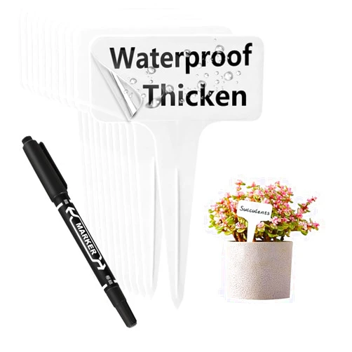 DaTpuik 100 PCS White Plastic Plant Tags Thick Gardens Labels T-Type Nursery Markers Re-Usable