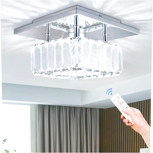 CLAIRDAI Crystal Ceiling Light Square Flush Mount LED Ceiling Light Fixture Modern Led Chandelier Crystal Ceiling Lamps for for Kitchen Hallway Foyer Living Room Bedroom (Dimmable)