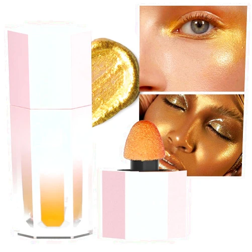 evpct Gold Highlighter Makeup Liquid, Gold Glitter Iridescent Face Festival Highlighter Makeup Waterproof Long Lasting Halographic Shimmer Shimmery Body Highlighter Makeup Palette Stick Illuminators