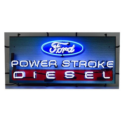 Neonetics Ford Power Stroke Diesel Neon Sign With Backing by Neonetics - Official Ford OLP Licensed Product - Blue and White Hand Blown Real Glass Tubes, 32 Inches Wide by 15 Inches Tall - 5POWER