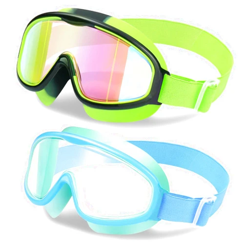 Vvinca 2pc Kids-Goggles with Elastic Fabric Strap, Wide View Anti Fog UV Shattered Lens Toddlers Swim Goggles 3-14