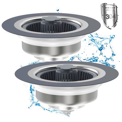 MELAUDI 2 Pack - Upgraded 3 in 1 Kitchen Sink Drain Strainer - Stopper Set, Stainless Steel Kitchen Sink Stopper, Pop Up Anti-Clogging Sink Strainer Basket Filter for US Standard 3-1/2 Inch Kitchen Drain,2pcs