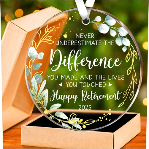 HEXMOZ Retirement Gifts - Retirement Gifts for Women, Men 2025 - Retired Ornament 2025 - Retired Gift for Coworker, Boss, Employee, Teacher, Nurse, Woman, Man - Acrylic Christmas Ornament Keepsake