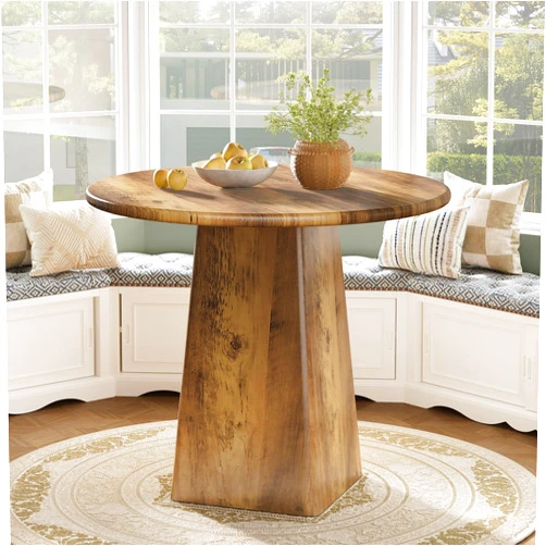Tribesigns 31.5-Inch Round Dining Room Table for 2-4, Farmhouse Small Kitchen Dinner Table with Square Base for Dining Room Living Room, Rustic Brown